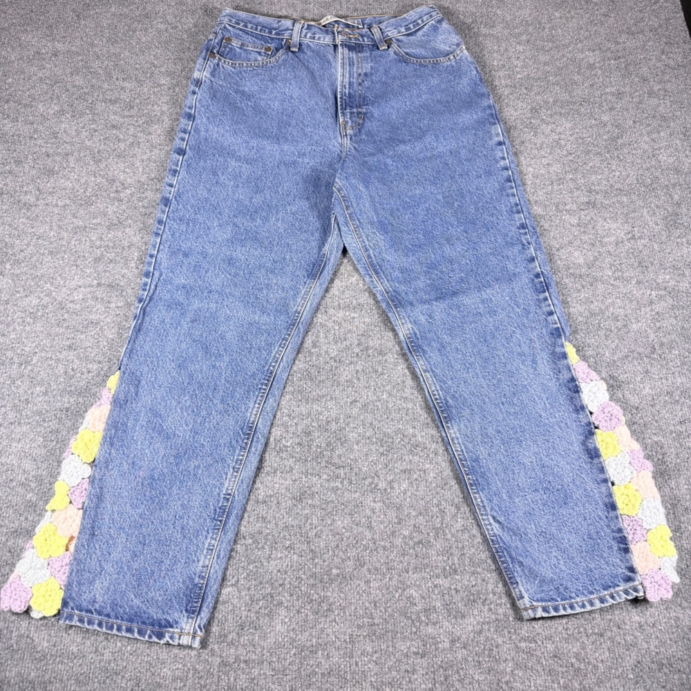 Vintage Gap Blue Jeans Crochet Floral Flare Denim Medium Wash 12 Y2K Upcycled